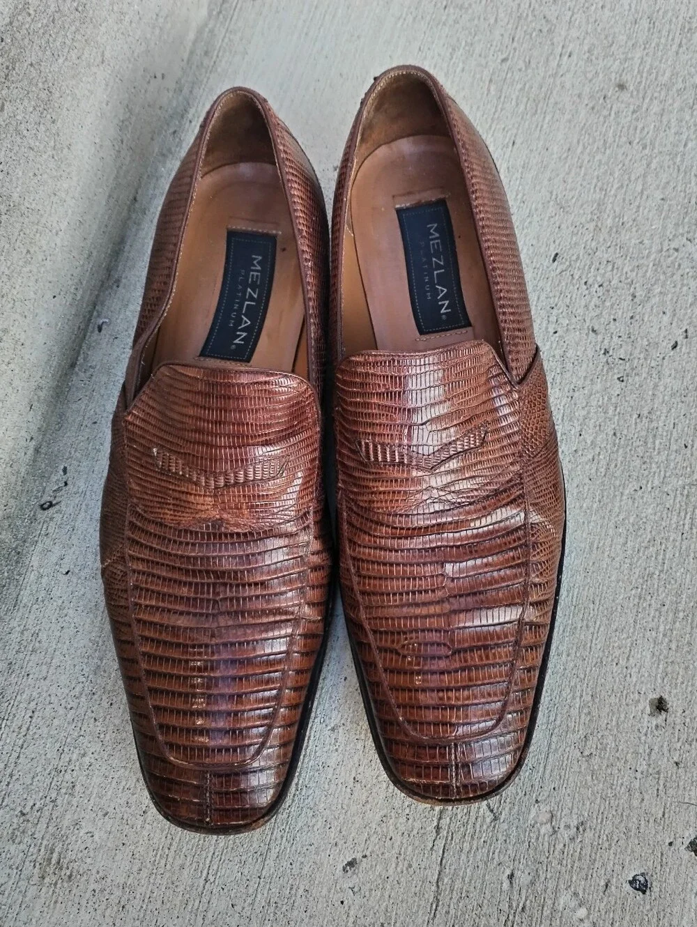 Mezlan Brown Lizard-Texture Leather Slip-On Loafers